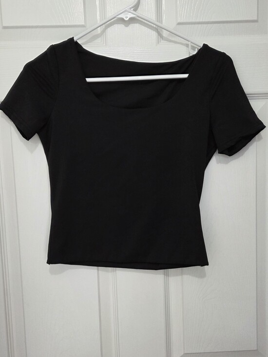 SHEIN Tops - Women Basic Solid Black Scoop Neck Short Sleeve Top Size Small Casual Minimalist